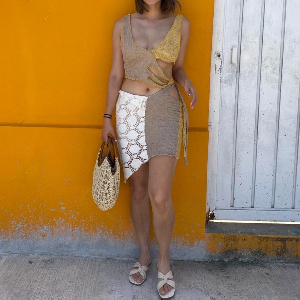 Jaded London Beige and White Women's Skirt